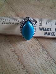 Vintage boho , adjustable faux turquoise ring. substantial weight