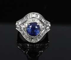 Vintage 3.0ct GIA Ceylon Blue Sapphire & 1.10ct Diamond Platinum Ring, Size 6