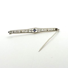 Art Deco 10k White Gold Sapphire Flower Bar Brooch Pin September Birthstone