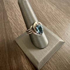 Vintage EL 925 Sterling Silver Blue Topaz Ring Size 9.5 Artisan Statement Ring
