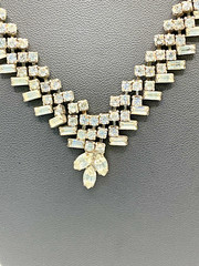 Vintage Unsigned Clear Rhinestone Statement Necklace Baguette & Round Crystal