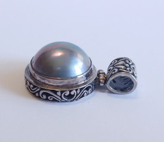 ORNATE STERLING SILVER LILAC LAVENDER MABE PEARL PENDANT