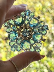 Vintage Verified JULIANA Clamper Bracelet Brooch Earrings Blue Givre Glass