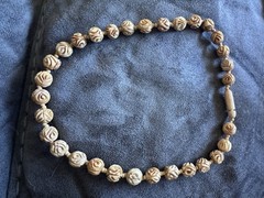 Vintage Hand Carved Rose Bead Necklace Cream Color Bovine Bone Screw Closure