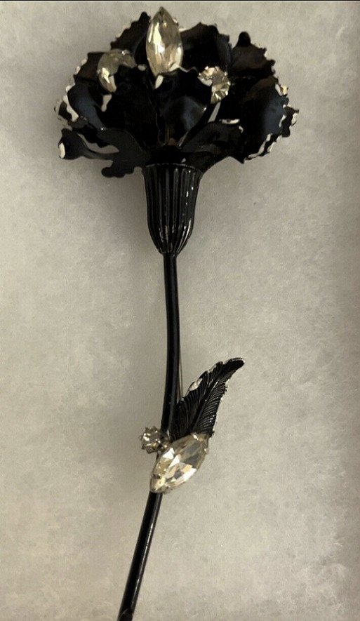 Francois by Coro Large Black Enamel and Cubic Zirconia Brooch/Pin