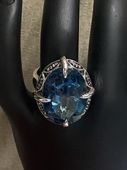 Large London Blue Topaz White Zircon 26ctw Sterling Silver Ring QVC Size 6