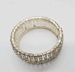 Wide Crystal Cuff Bracelet Silver tone Rhinestone .75 in WIDE OSFM Couture