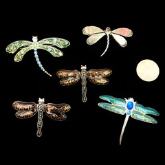 Dragonfly Brooch Lot Enamel Rhinestone Colorful Summer Jewelry 5pc Collectible