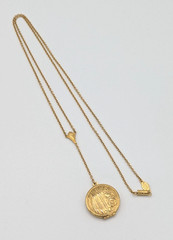 Vintage 1928 Y Drop Locket Necklace Etched Gold Tone Floral Round Photo Long 30″