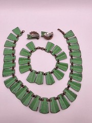 Vintage Signed Matisse Shades Of Green Speckled Enamel On Copper Set