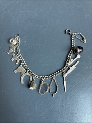 Vintage Silver Toned Western Theme Charm Bracelet 6.5 Inches