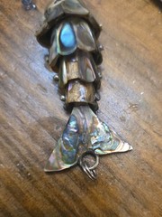 Vintage Mexican Abalone Shell Articulated Fish Bottle Opener Keychain Pendant