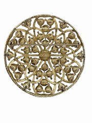 Vintage Lisner Rhinestone Domed Cut Out Round Gold Tone Brooch
