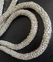 Antique 1920s Art Deco Silver Lined Glass Seed Bead Sautoir Lariat Necklace 48”!