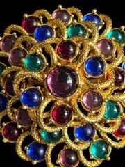 Monet Brooch Multicolor Mogul Gripoix Style Glass Cabochon Dimensional Runway