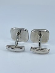 Cufflinks Mother of Pearl square flat MOP polished silver tone 7/8″