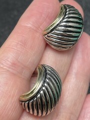 Vintage Silver & Gold Tone Textured Drop Earrings