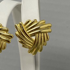 Gold Tone Pierced Earrings Textured Geometric Stud Dangle Drop NOS