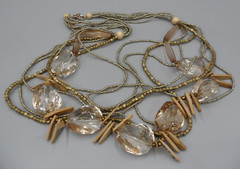 Boho Multistrand Beaded Necklace Nugget Wood Square Seed Bead Neutral Tribal
