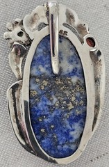 Vtg Sterling Silver 925 Large 2.5″ Ornate Lapis Lazuli Pendant Clip Signed 30g