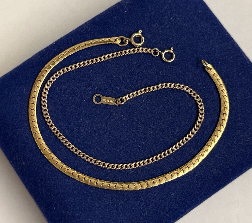 L3 2x Gold Filled Bracelet Lot 7″ Flat Cuban Curb Link Chain Victorian Gf Vtg