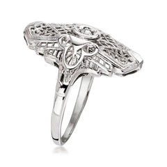 Vintage Diamond Filigree Ring in 14kt White Gold. Size 6.75