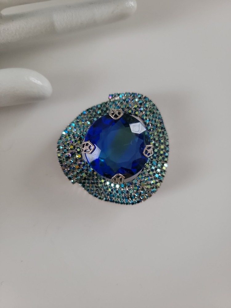 1950’s Mid Century Pin Cobalt Blue Glass Stone Layered Aurora Borealis