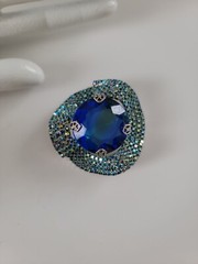 1950’s Mid Century Pin Cobalt Blue Glass Stone Layered Aurora Borealis