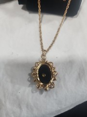 Gold and Onyx Diamond Necklace W/ matching Earrings