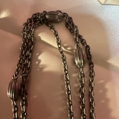 Vintage Monet Chain Textured Station Bead Necklace Silver Tone 53”