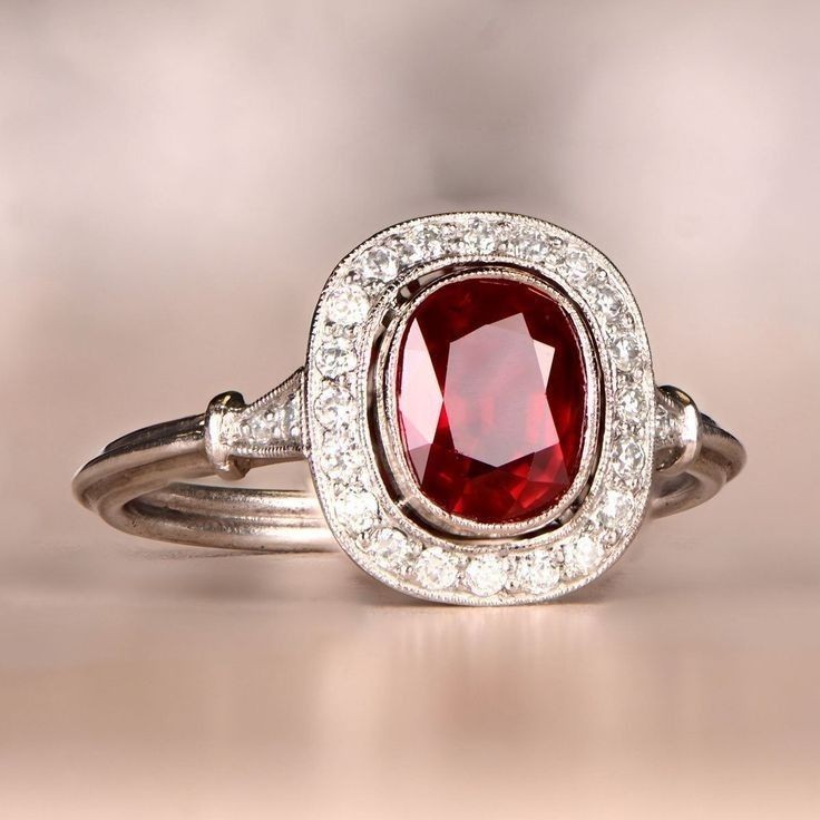 Art Deco Style Oval Pink Ruby & Lab Created Diamond Wedding 925 Silver Ring