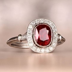 Art Deco Style Oval Pink Ruby & Lab Created Diamond Wedding 925 Silver Ring