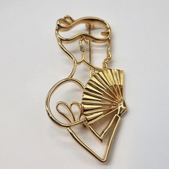 LADY REMINGTON Victorian Lady Fan Silhouette Rhinestone Brooch Pin