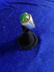 Vintage Estate 50’s Sterling &18k Green Jadeite Men’s Ring Size 9.75 Eyecatcher