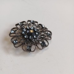 Grey Stones and Dark Silver Brooch Costume Jewellery