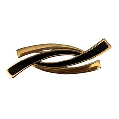 Monet Signed Modernist Lot Of 2 Brooches Pins Gold Tone Black Enamel