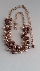 Chico’s goldtone necklace choker with creamy white, beige, bronze faux pearls