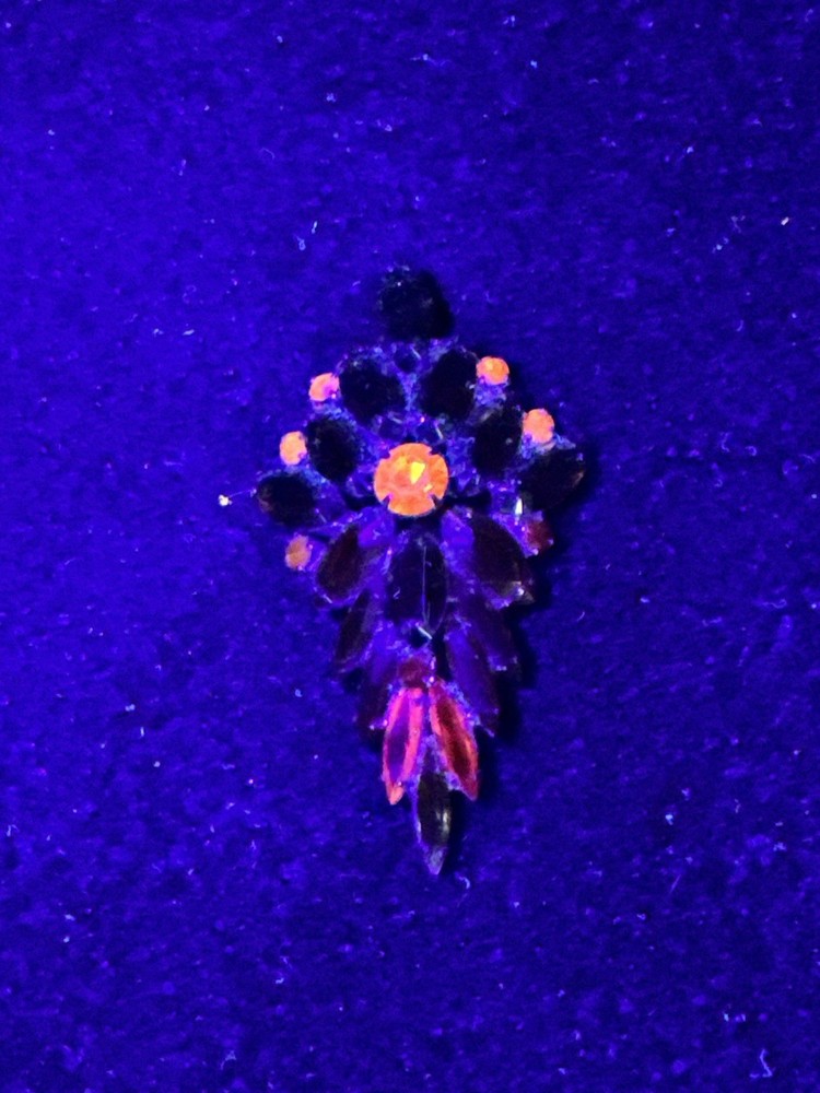 MCM Rhinestone Amber Orange Root beer Brooch Glows 2.5 In
