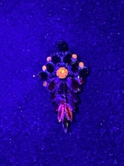 MCM Rhinestone Amber Orange Root beer Brooch Glows 2.5 In