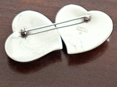 JONDELL SPAIN 925 Silver Puffy Hollow Double Love Dual Hearts Brooch Pin NEW