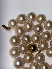 Necklace 10mm Cultured Pearl pinkish lavender KNOTTED silk 9mm 14k ball clasp