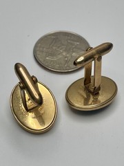 Vintage Dolan Bullock Correct Quality Black Onyx Rhinestone Gold Tone Cufflinks
