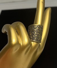Vintage Wide Band Brass Tone Boho Style Geometric Pattern Adjustable