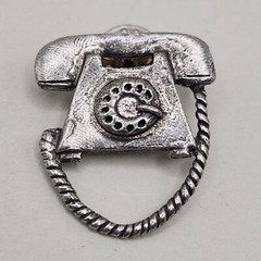 Vintage Rotary Telephone Brooch Eye Glasses Holder Pin Phone Pewter Silver Tone