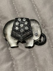 Vintage Resin & Hammered Metal Elephant Brooch Pin Rhinestone Embellished