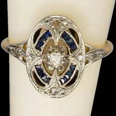 Art Deco Style Round Lab Created Diamond Sapphire 14K White Gold FN Wedding Ring