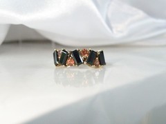 Sterling Silver 925 Gold on Art Deco Style Black Spinel Unique Ring Size 6