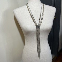 Art Deco 6-Strand Lariat Smoky Quartz Faceted Crystal Necklace w/AB; Dramatic!
