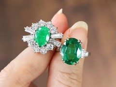 2.31Ct Emerald and 2.12Ct Diamond 18k White Gold Cluster Ring Circa 1970
