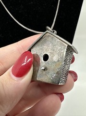 Vintage Brown County Silver Co Sterling Silver Bird House Pendant And Chain